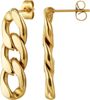 14K Gold Dangle Drop Earrings, Geometric U Shaped Small Earrings Link Chain, Hypoallergenic Comfort for Women Clipon Hoop Earrings Jewelry