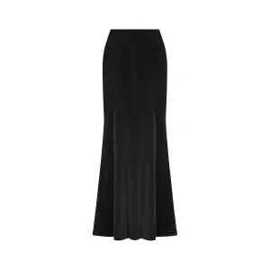 1970s Diana Leslie Black Velvet Fishtail Maxi Skirt