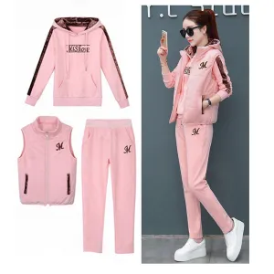 3 Piece Set Women Suit Tracksuit Winter Hoodies Vest Pants Track Suit Plus Velvet Warm Sporting Women Suits Female Clothes
