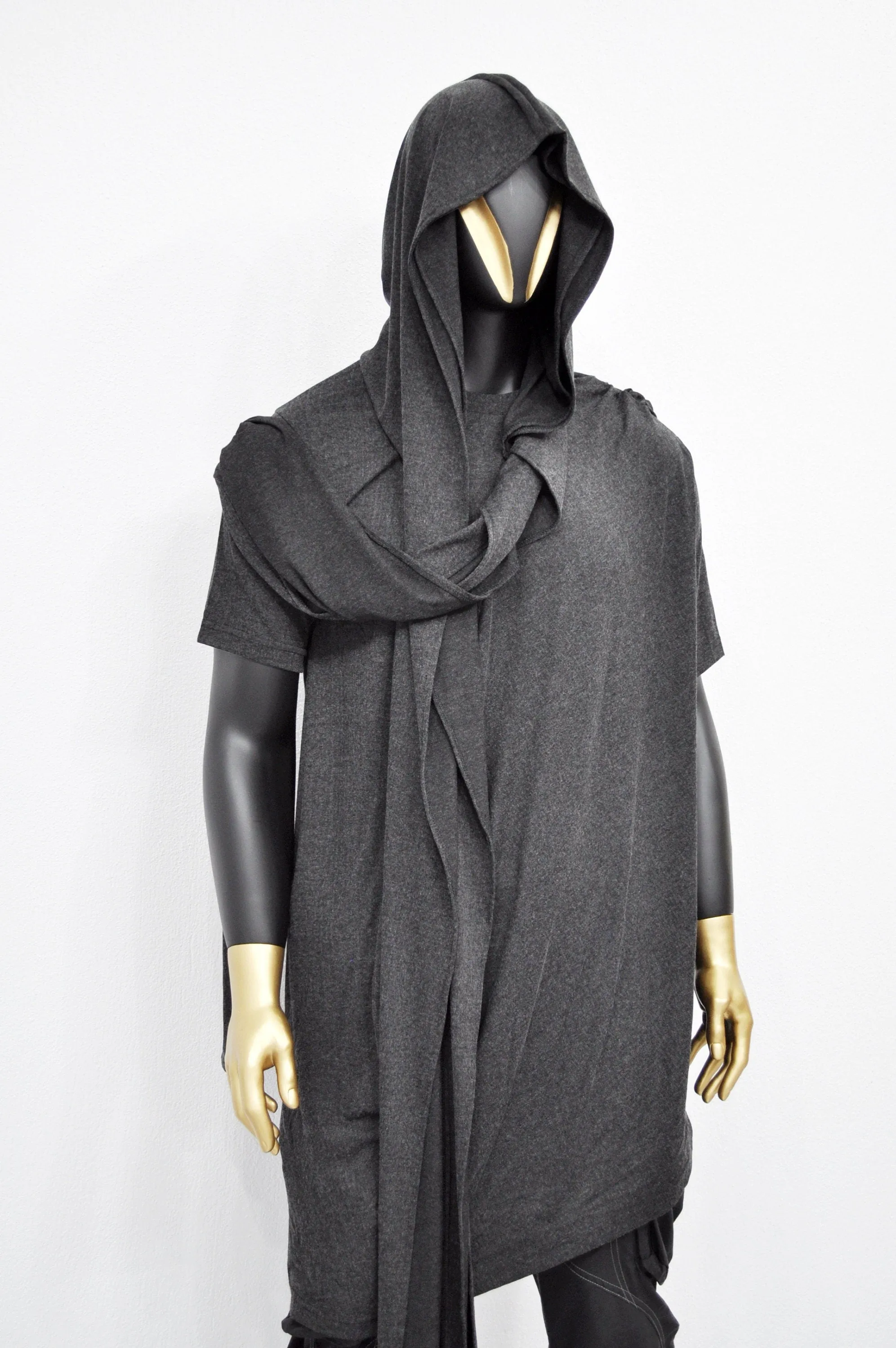 Adult Extra LONG Scarf,Gray Cowl Shawl Hooded Mens,Wrap Giant Hood,Oversized Blanket Scarf,Creed,Cyber SteamPunk Anarchy,Apocalyptic-BB0153