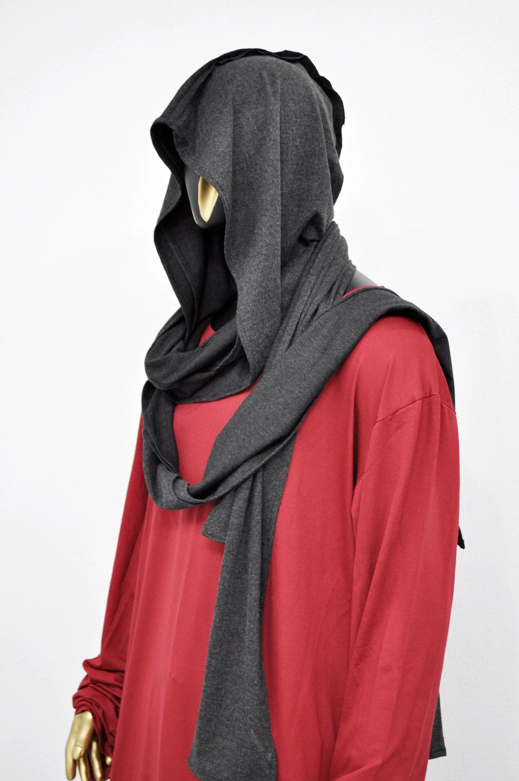 Adult Extra LONG Scarf,Gray Cowl Shawl Hooded Mens,Wrap Giant Hood,Oversized Blanket Scarf,Creed,Cyber SteamPunk Anarchy,Apocalyptic-BB0153