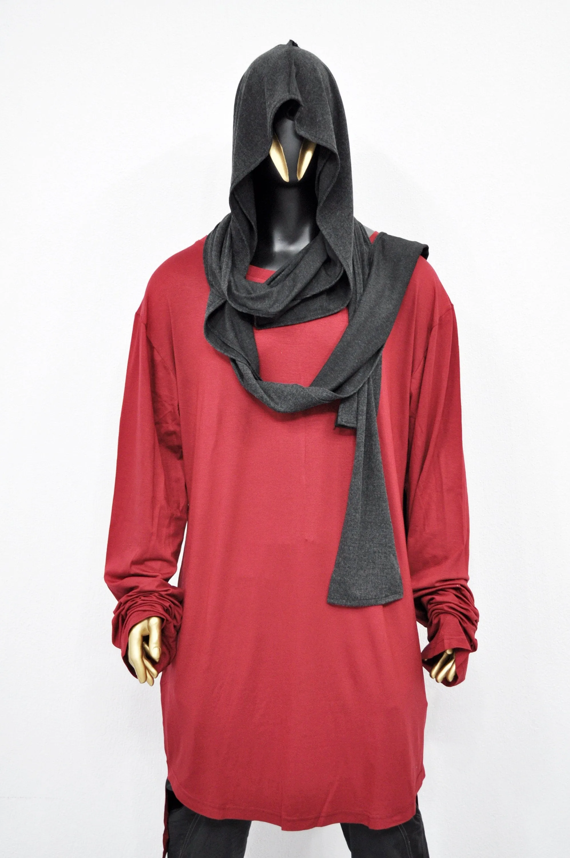 Adult Extra LONG Scarf,Gray Cowl Shawl Hooded Mens,Wrap Giant Hood,Oversized Blanket Scarf,Creed,Cyber SteamPunk Anarchy,Apocalyptic-BB0153