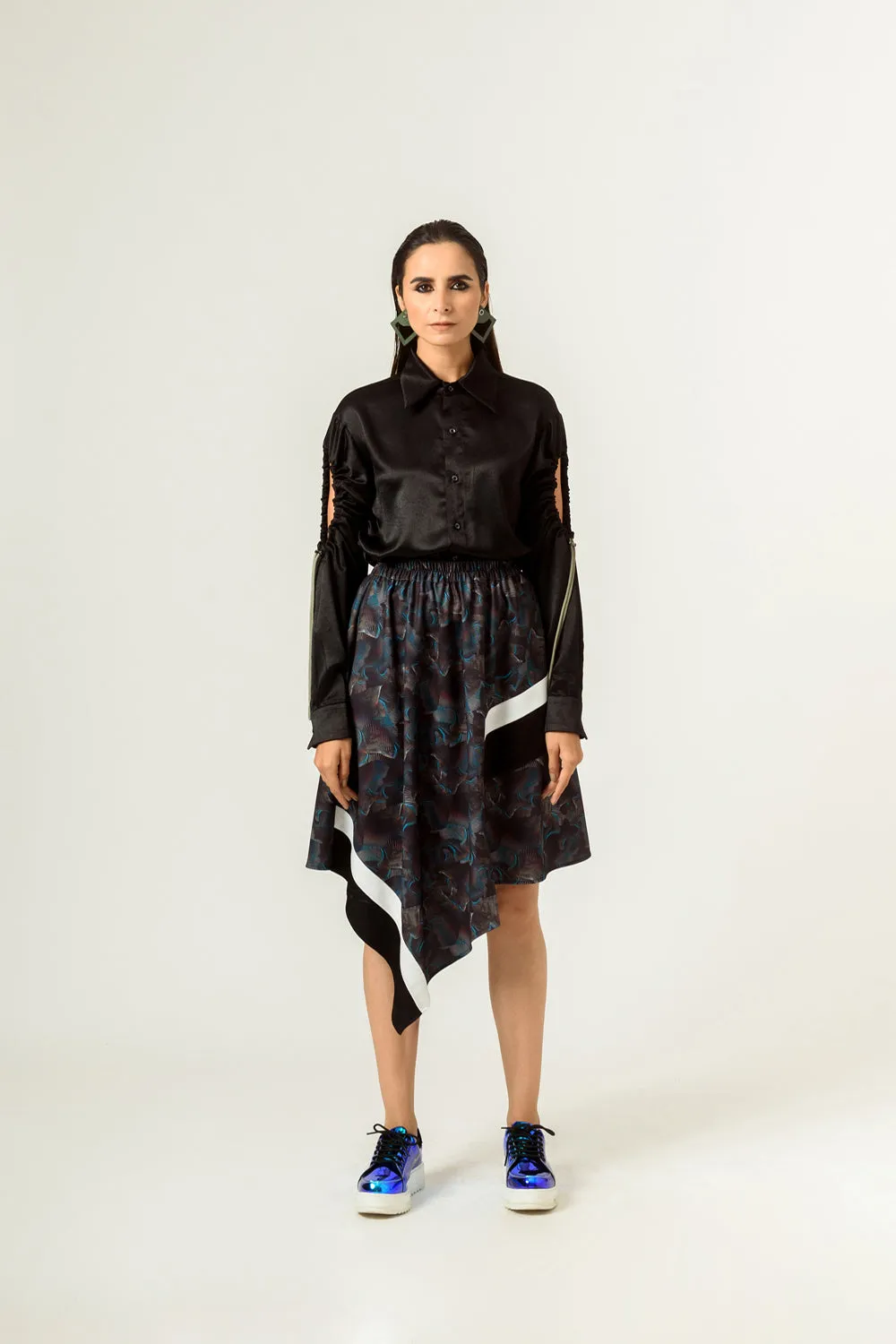Agitation Print Front Panelled Skirt