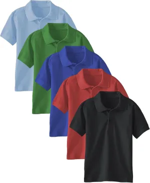 Andrew Scott Boys Multi Pack Short Sleeve Pique Polo Shirts | School Camp Uniform Cotton Shirts | 3 Pack & 5 Pack