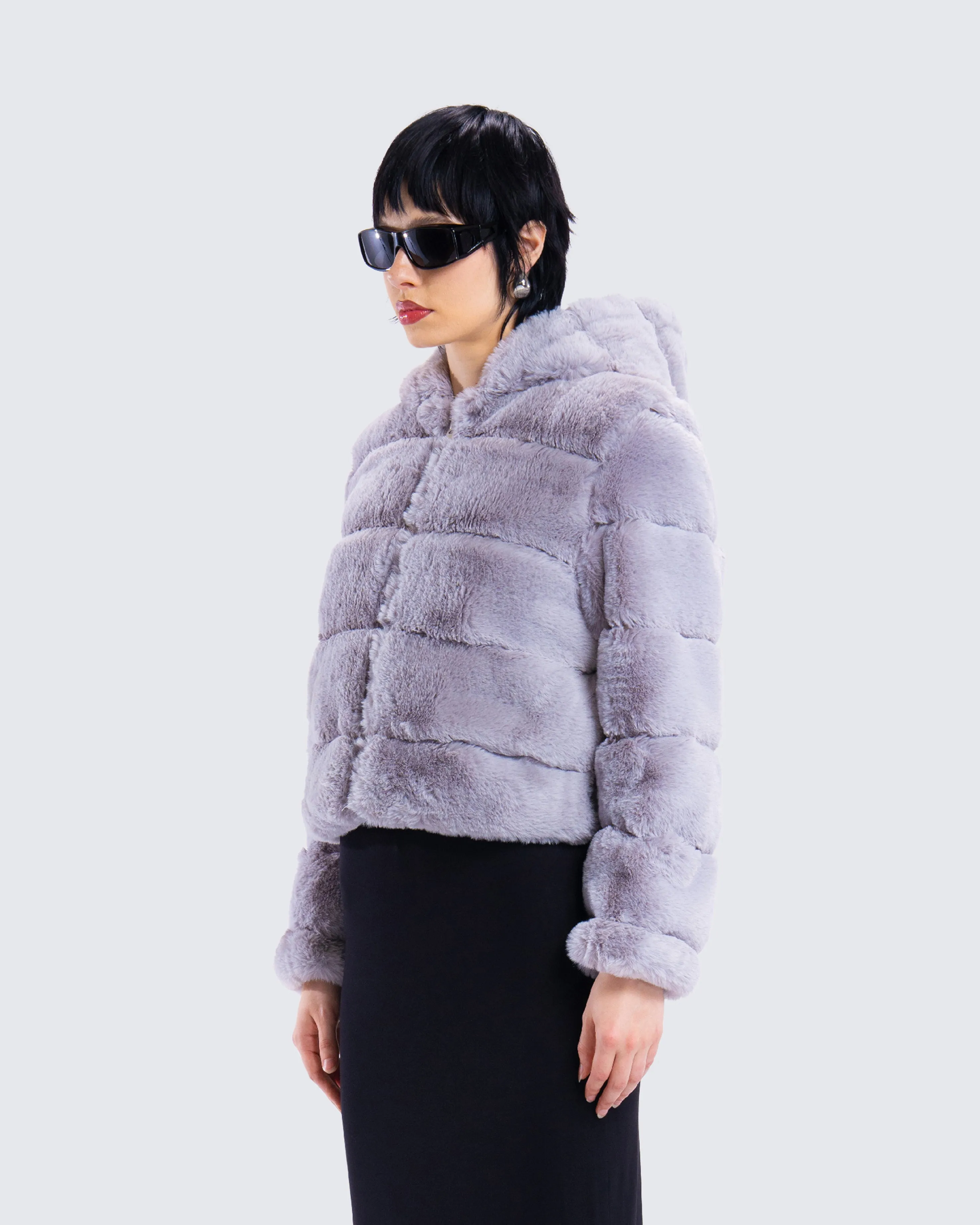 Aspen Grey Faux Fur Hooded Jacket