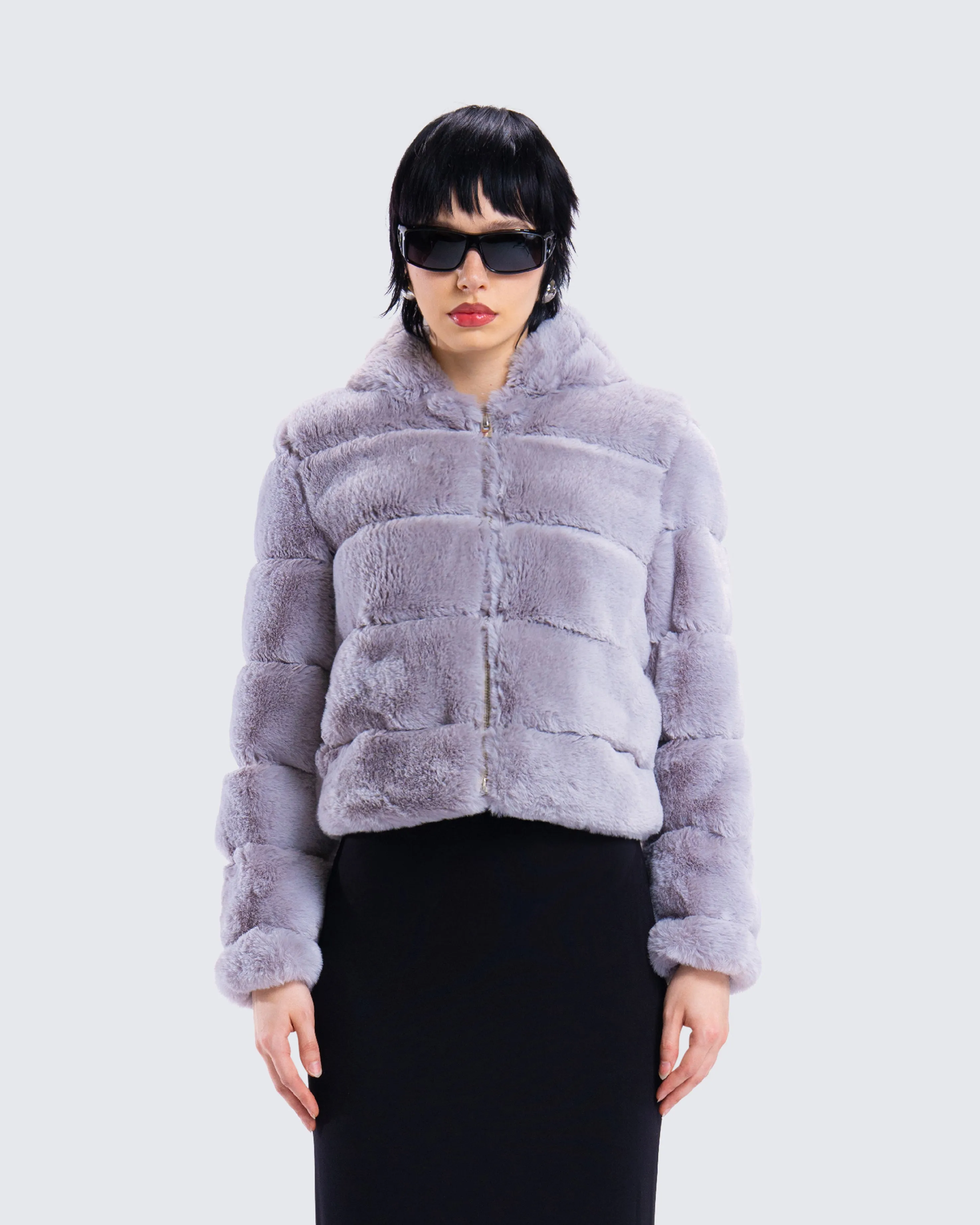 Aspen Grey Faux Fur Hooded Jacket