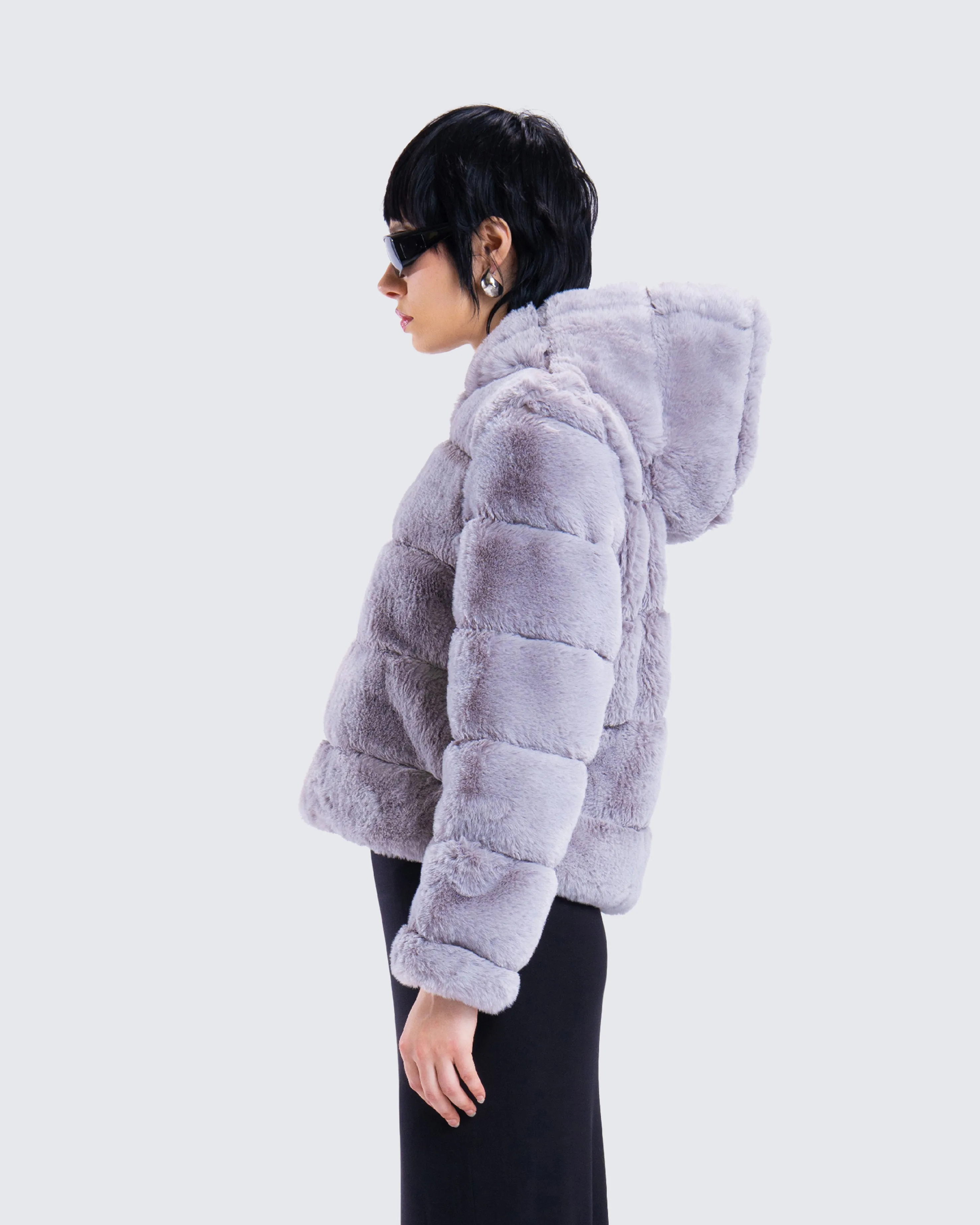 Aspen Grey Faux Fur Hooded Jacket