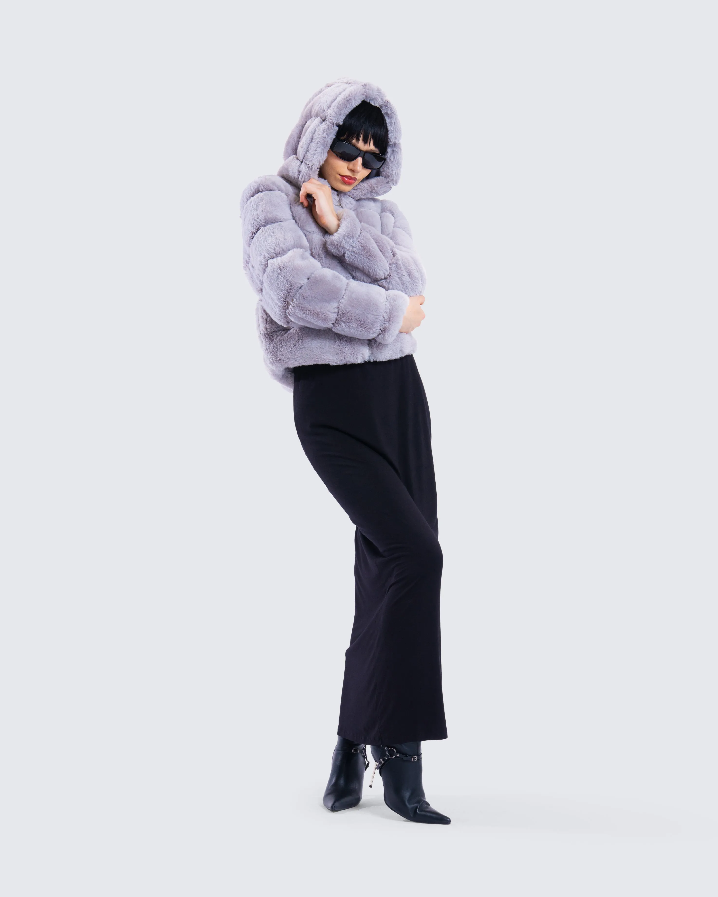 Aspen Grey Faux Fur Hooded Jacket