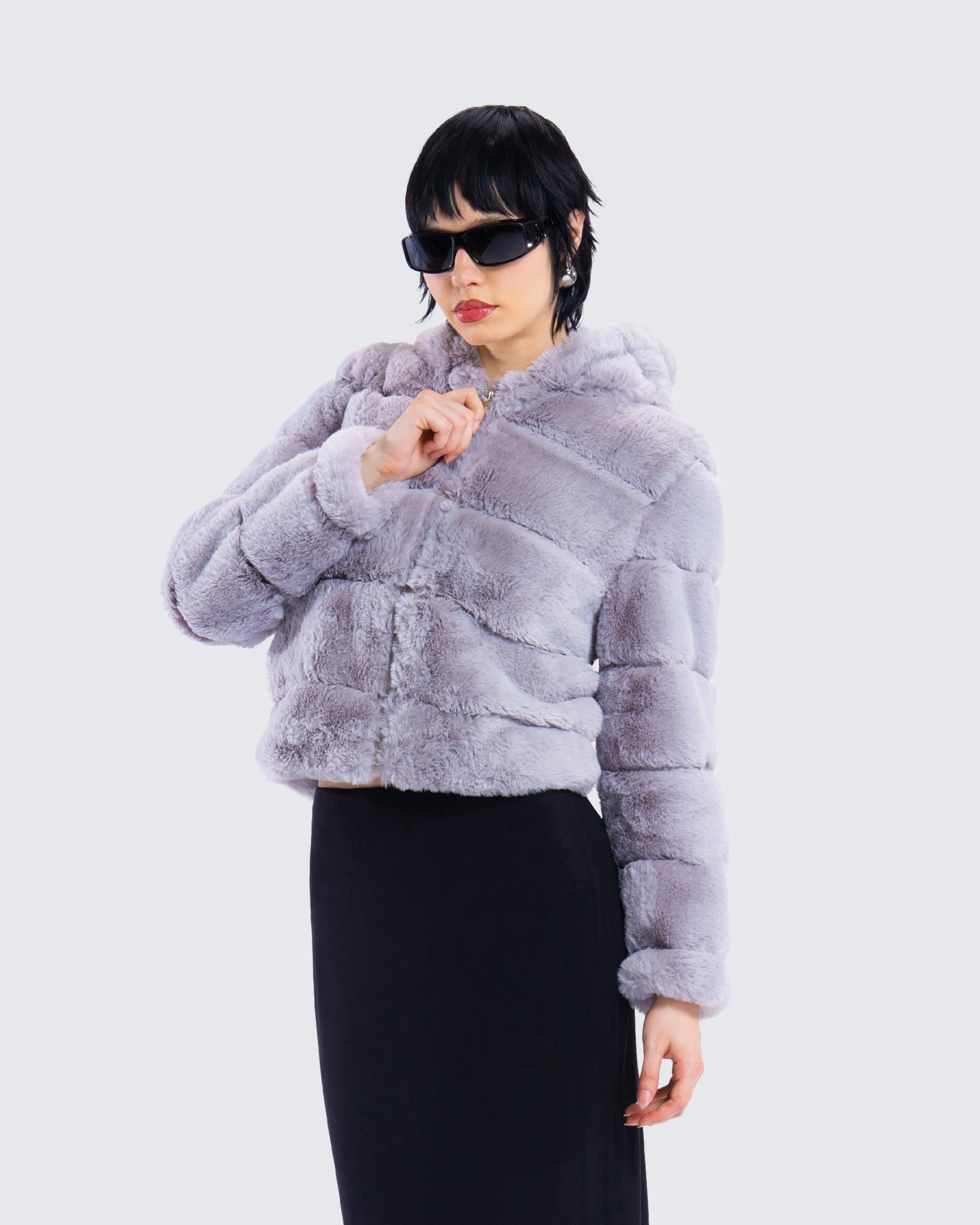Aspen Grey Faux Fur Hooded Jacket