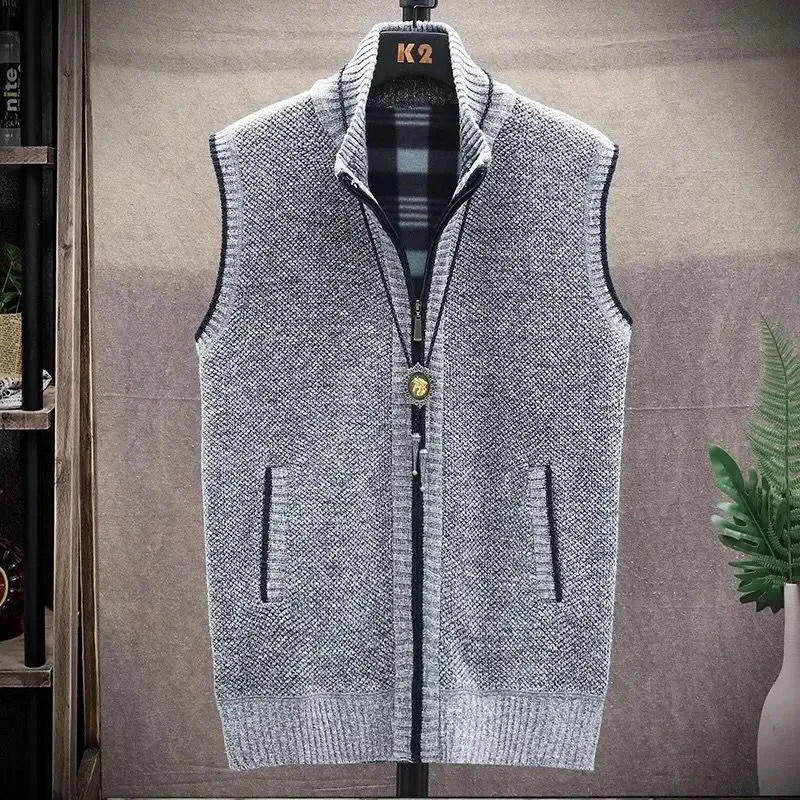 Autumn Jacket Men Warm Cashmere Casual Wool Zipper Slim Fit Fleece Jacket Winter Men Coat Dress Knitwear - S4812416