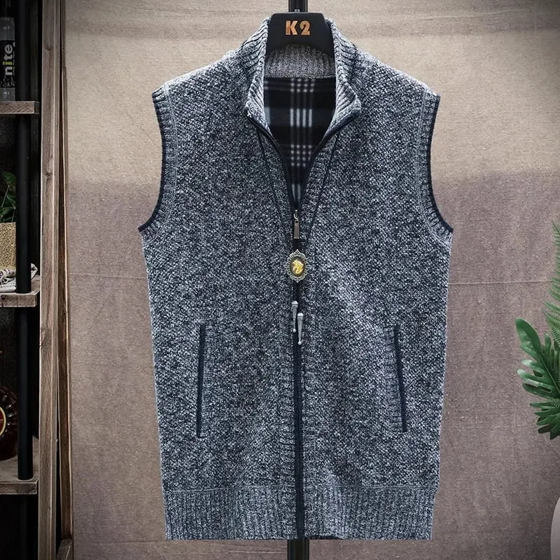 Autumn Jacket Men Warm Cashmere Casual Wool Zipper Slim Fit Fleece Jacket Winter Men Coat Dress Knitwear - S4812416