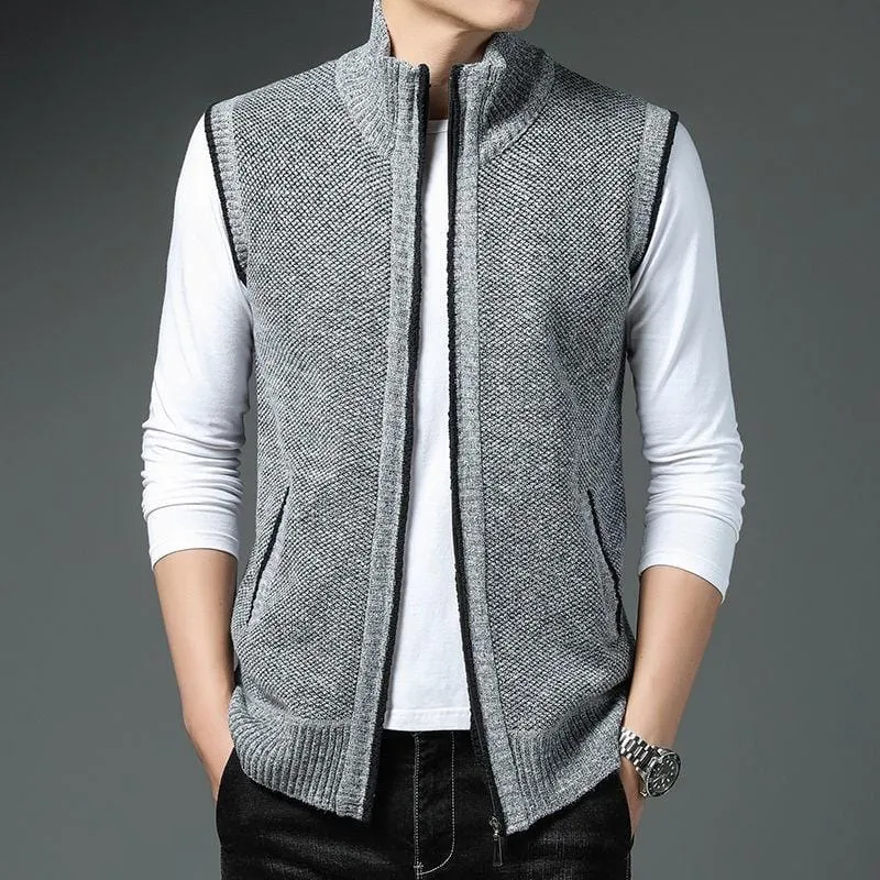 Autumn Jacket Men Warm Cashmere Casual Wool Zipper Slim Fit Fleece Jacket Winter Men Coat Dress Knitwear - S4812416