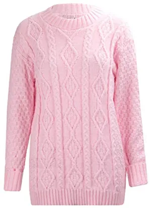 Baby Pink Ladies Womens New Chunky Diamond Cable Knitted Long Sleeve Sweater Pull Over Jumper Top - Red Olives