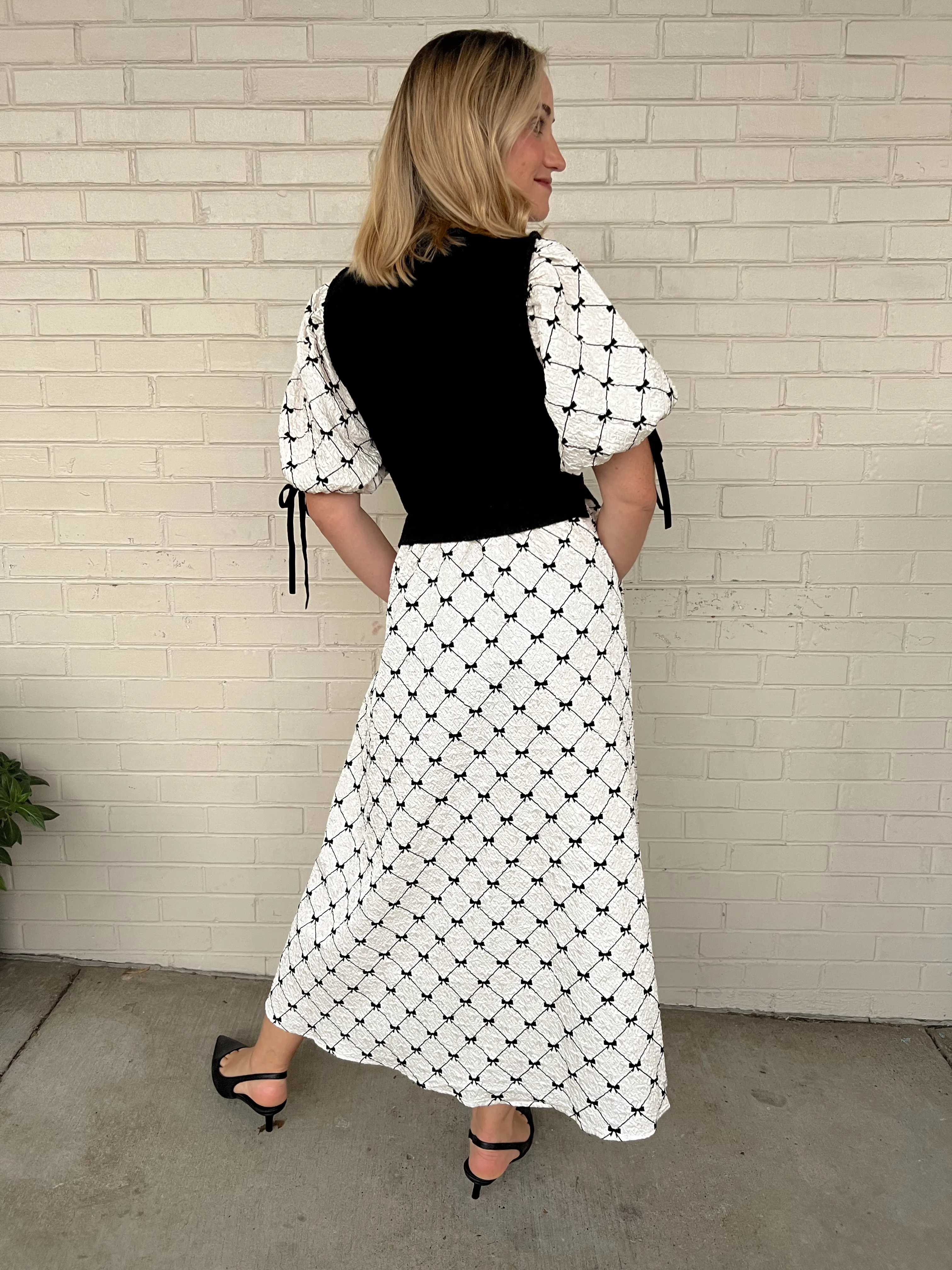 Bettina Bow Short Sleeve Midi Dress