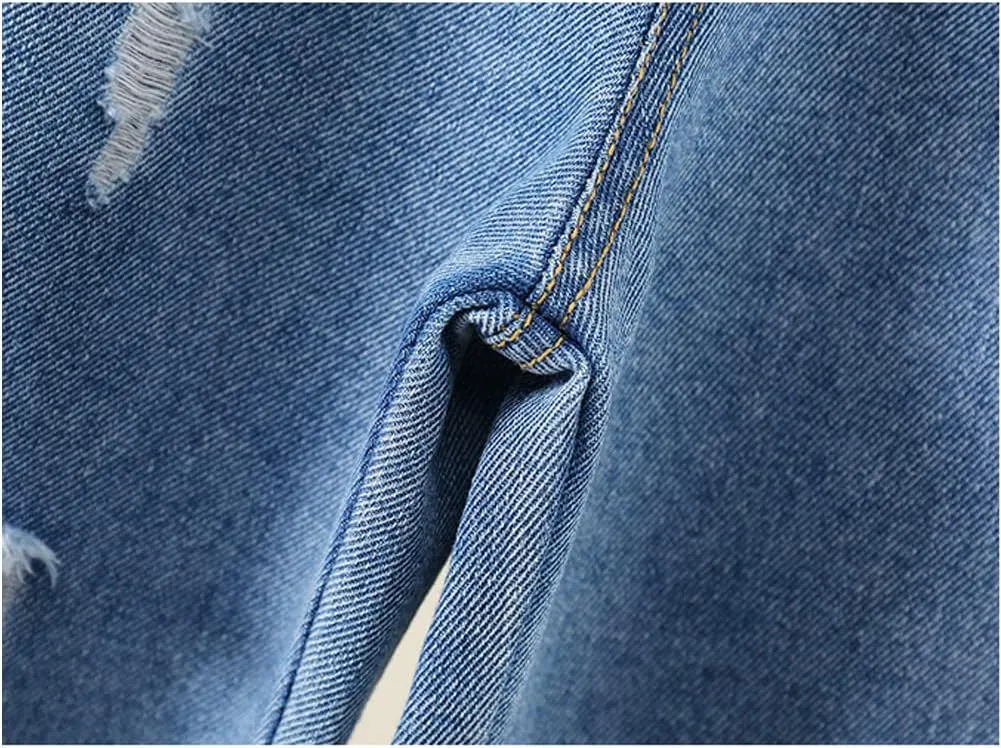 Big Girls Baggy Jeans Casual Patchwork Denim Jeans Elastic Wasit Wide Leg Ripped Pants Bell Bottoms for 4-14 Years