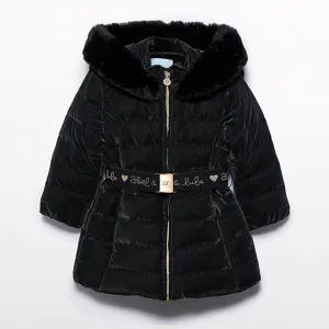 Black Fur Trim Puffa Coat
