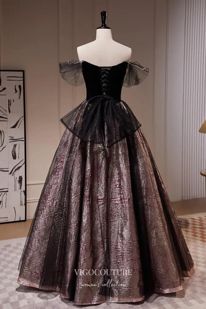 Black Jacquard Satin Prom Dresses Off the Shoulder Evening Dress 22388