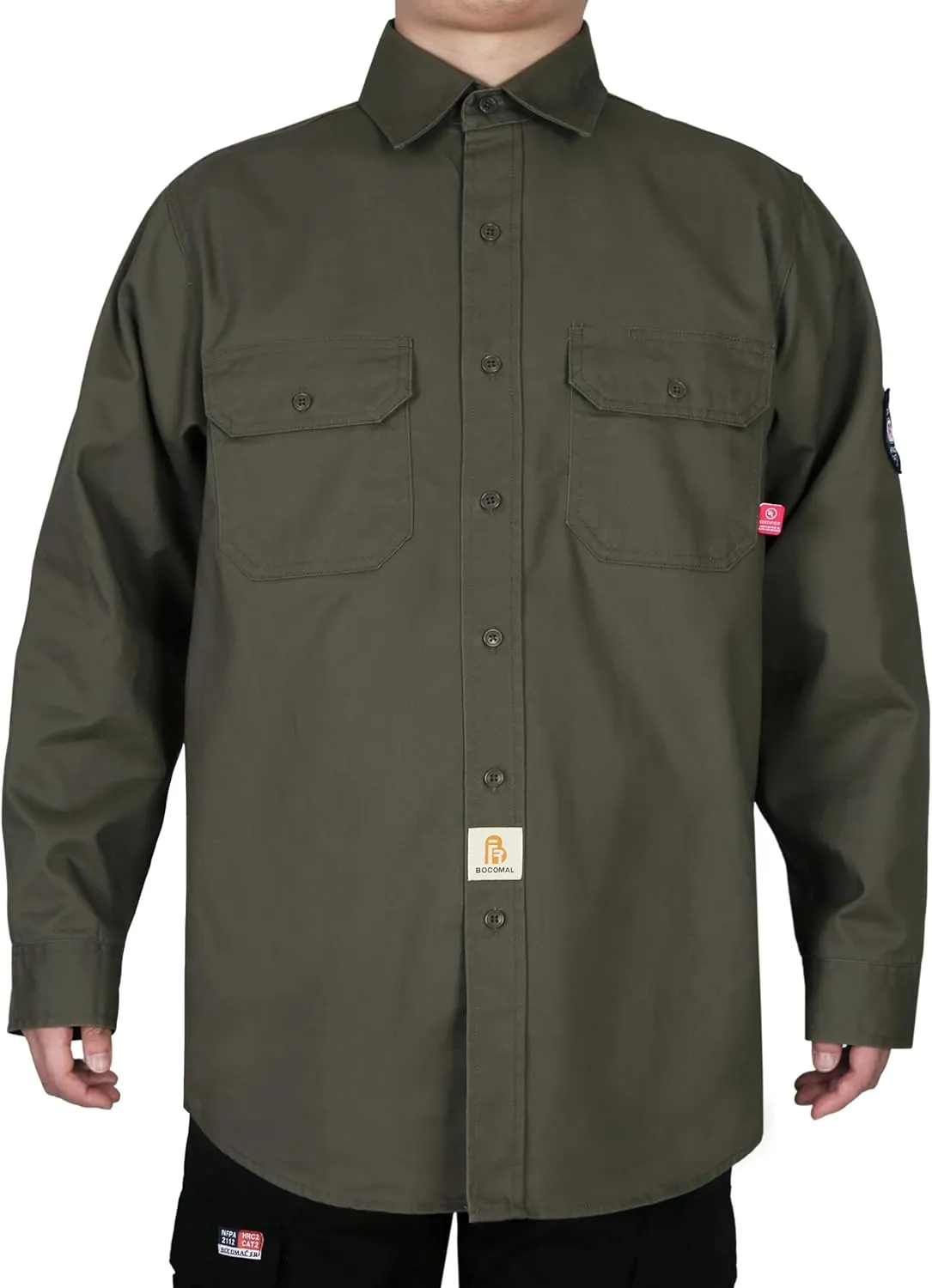 BOCOMAL FR Shirts Flame Resistant 100% C NFPA2112 7.5oz Men's Fire Retardant Welding Shirt