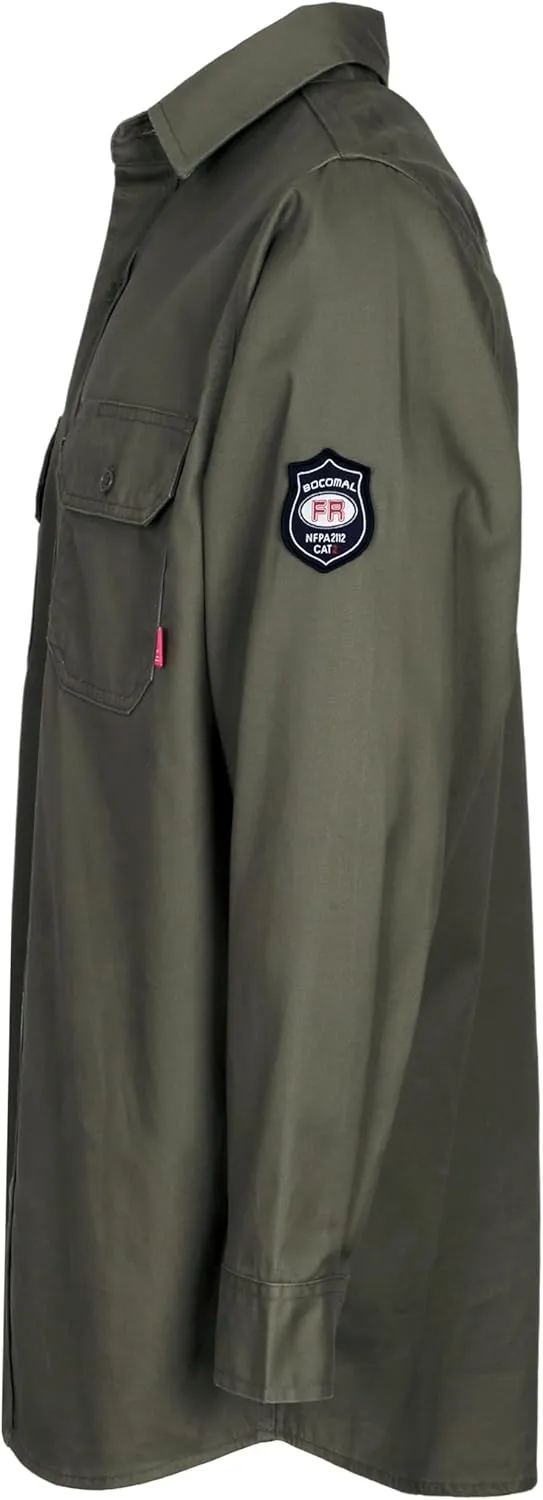 BOCOMAL FR Shirts Flame Resistant 100% C NFPA2112 7.5oz Men's Fire Retardant Welding Shirt