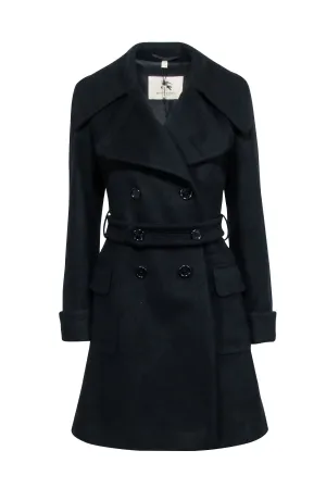 Burberry - Black Wool Blend Double Breasted Short Coat Sz 8