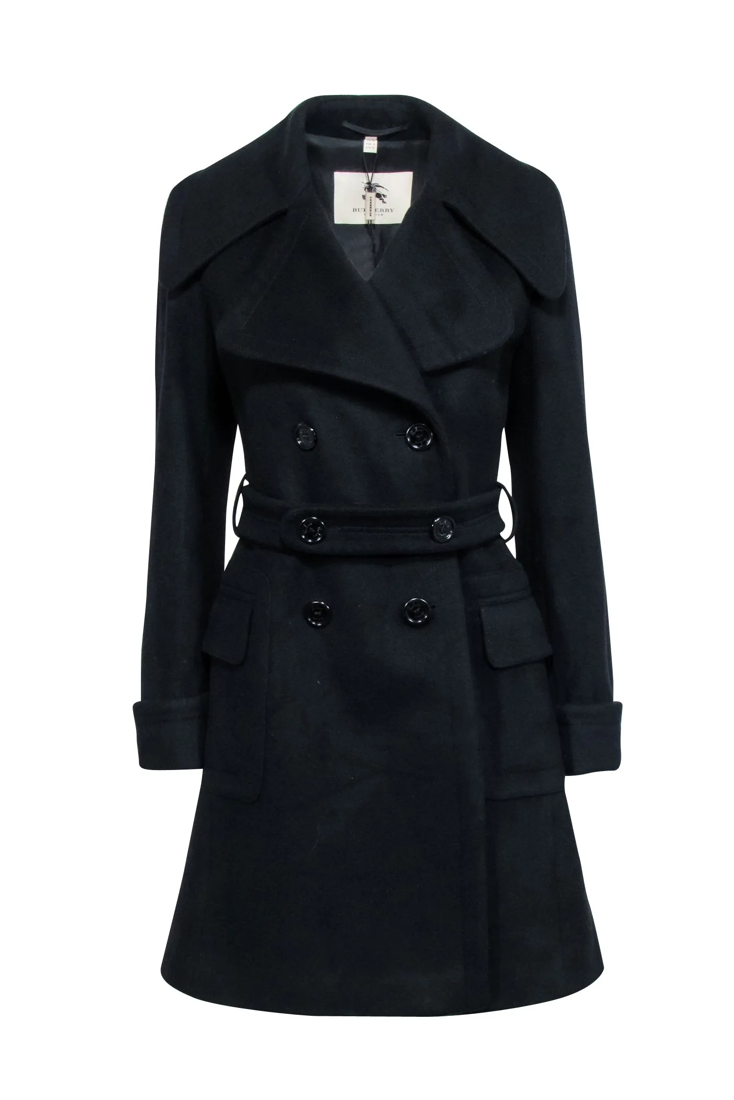 Burberry - Black Wool Blend Double Breasted Short Coat Sz 8