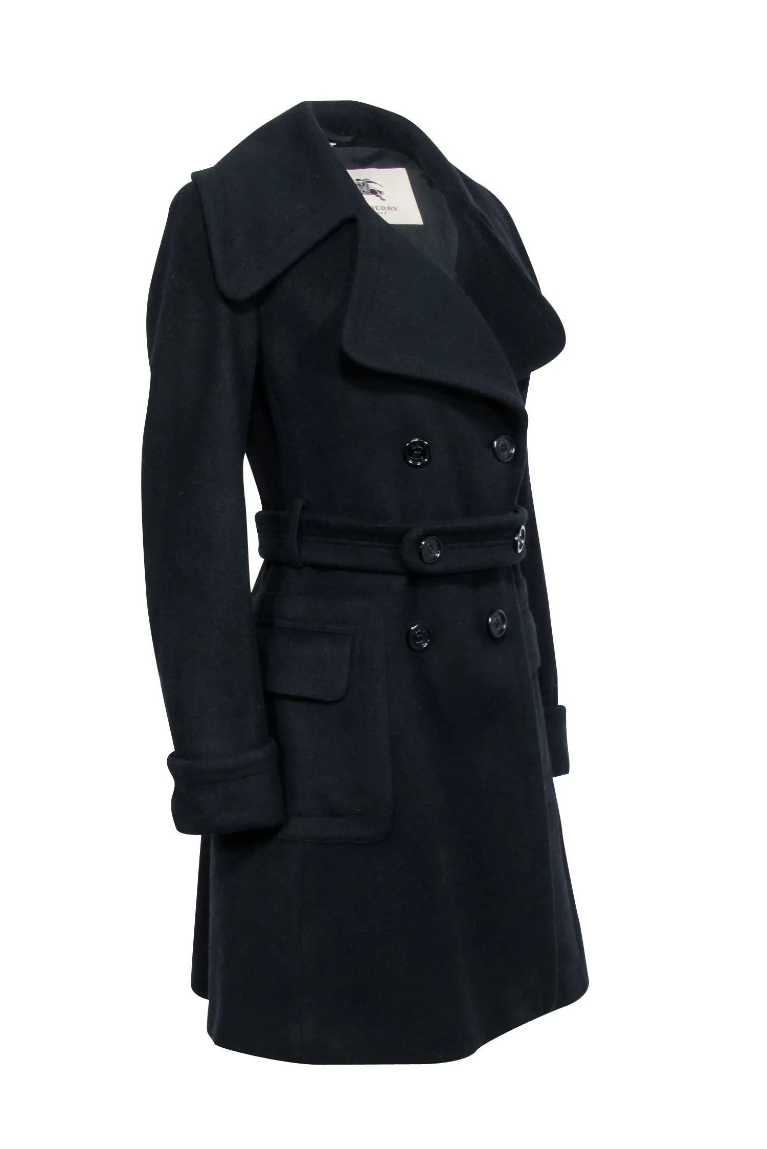 Burberry - Black Wool Blend Double Breasted Short Coat Sz 8