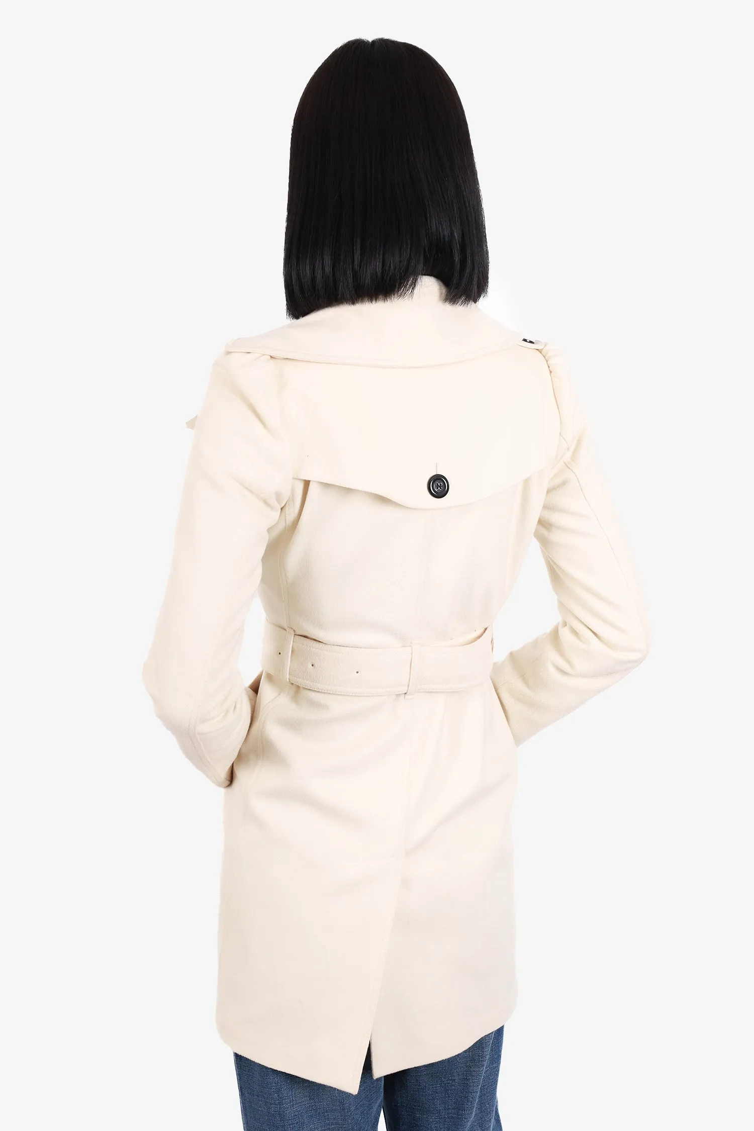 Burberry London Cream/Black Cashmere/Wool Double Breasted Coat Size 2