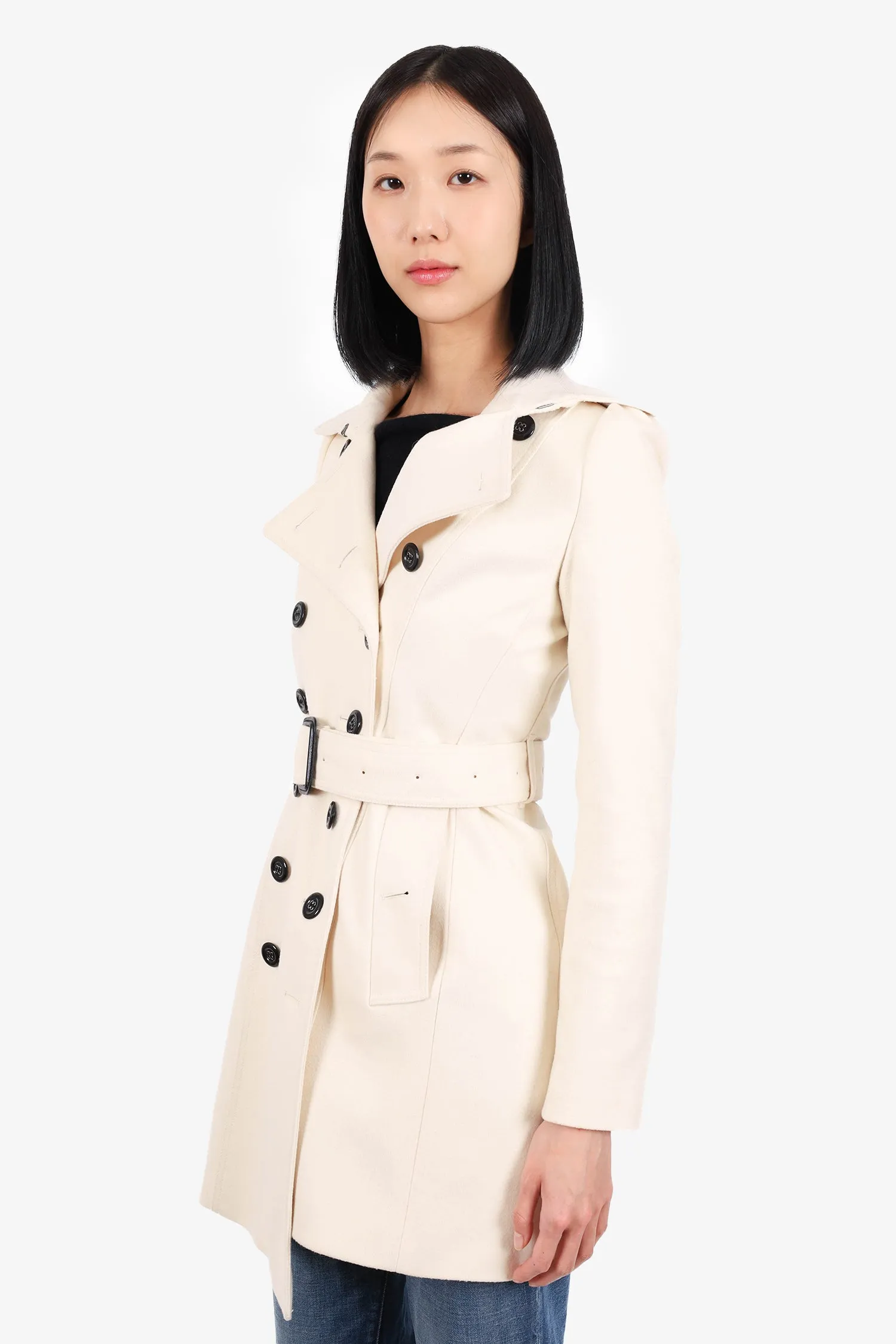 Burberry London Cream/Black Cashmere/Wool Double Breasted Coat Size 2
