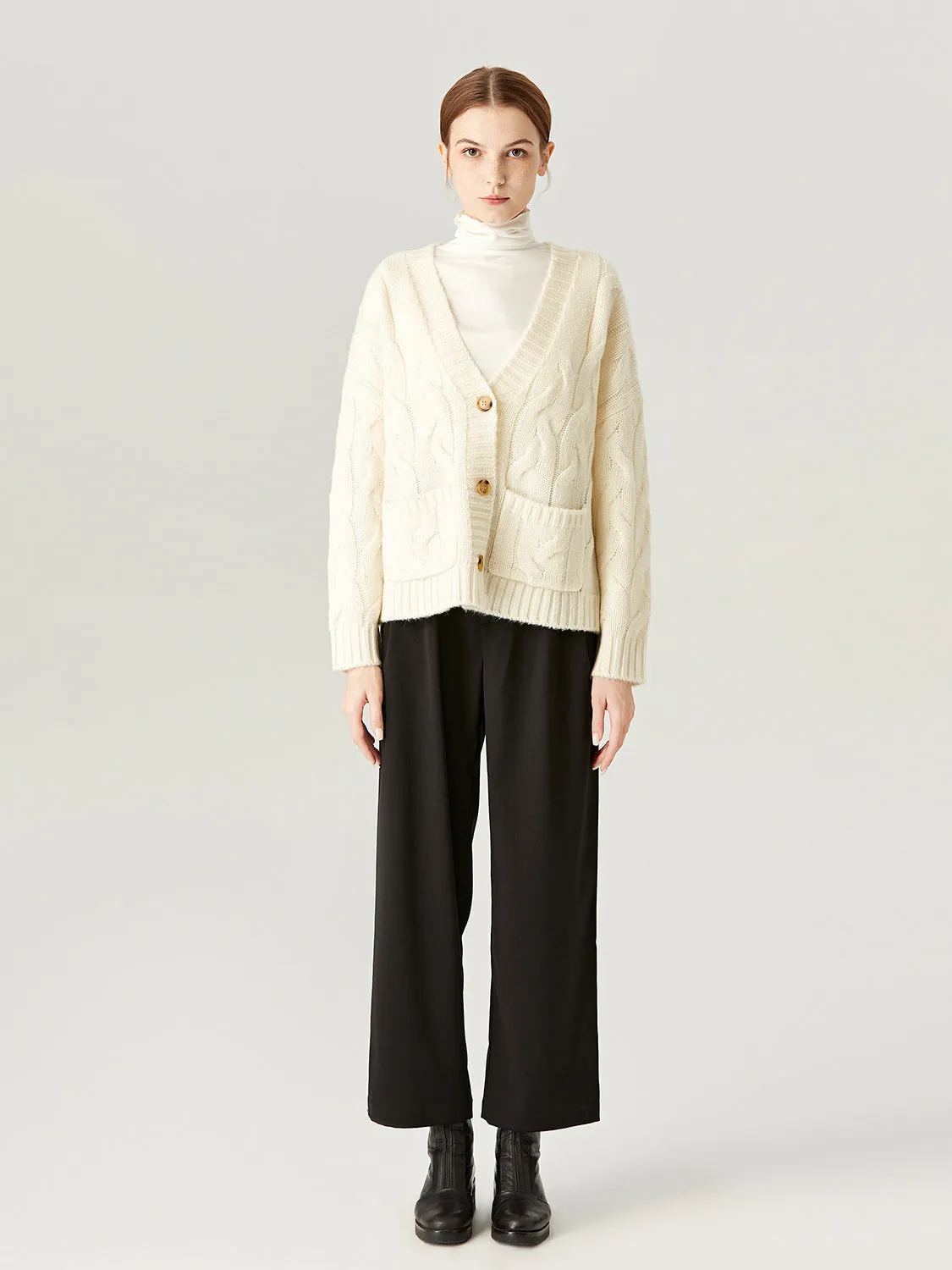 Call Me Cozy Cream Cable Knit Turtleneck Cardigans
