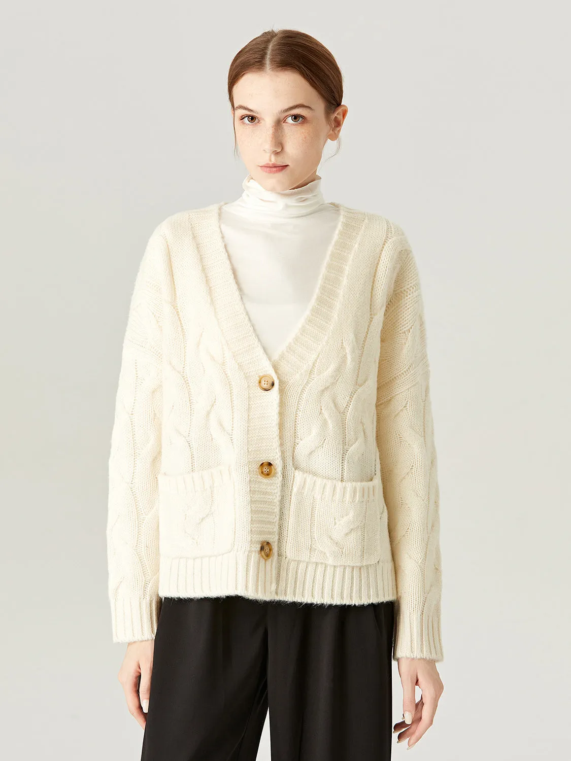 Call Me Cozy Cream Cable Knit Turtleneck Cardigans