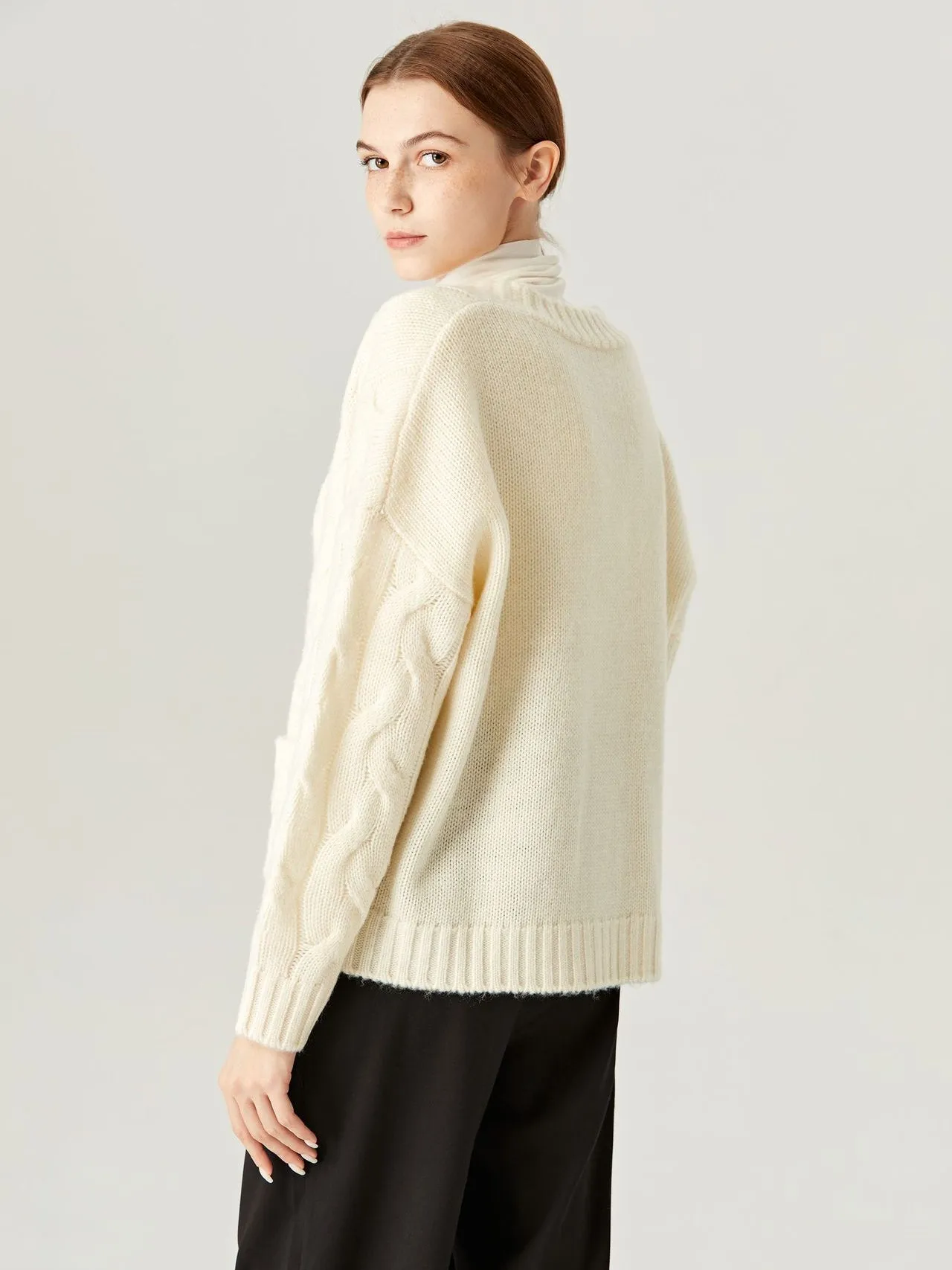 Call Me Cozy Cream Cable Knit Turtleneck Cardigans