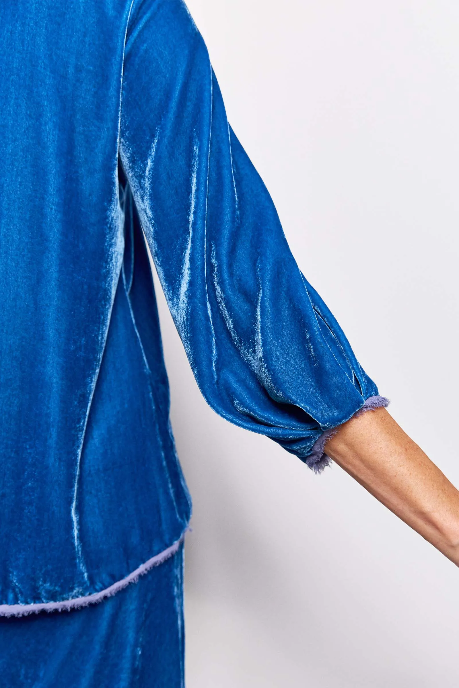 cara denim velvet bell sleeve top