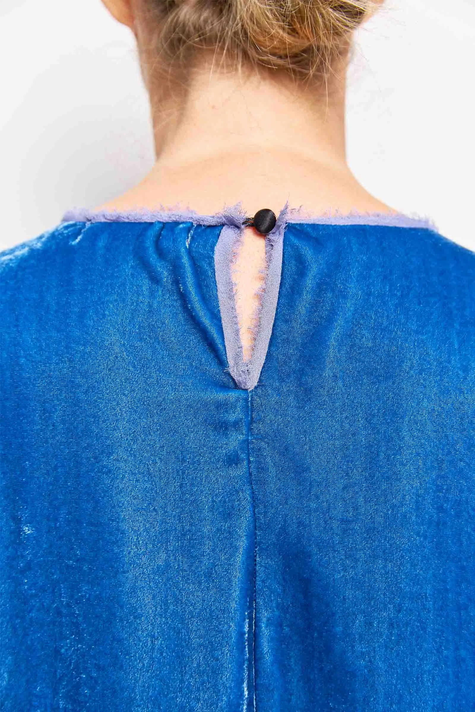 cara denim velvet bell sleeve top
