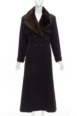 CHANEL Vintage 97A 100% cashmere brown fur collar A-line coat FR38 M