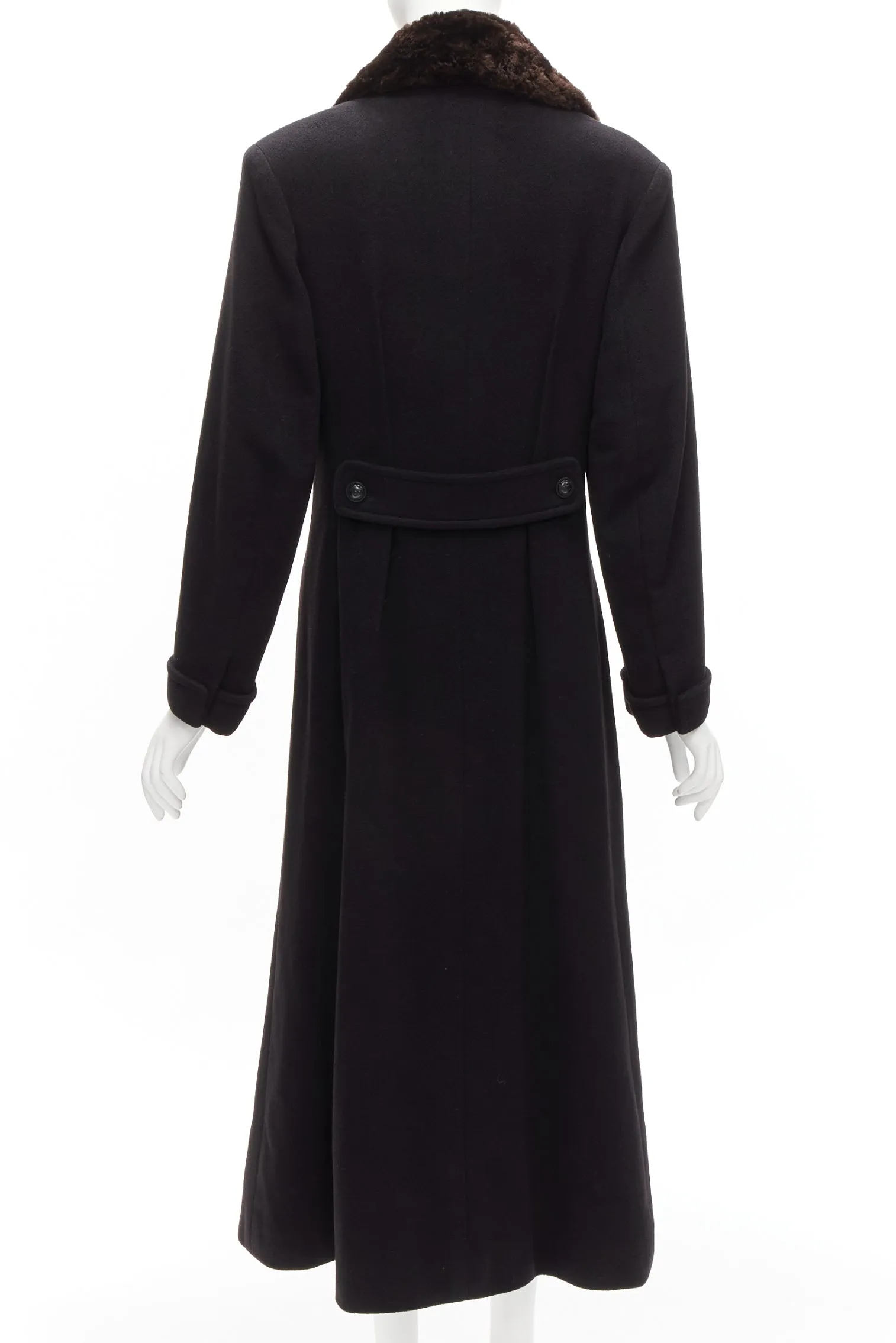 CHANEL Vintage 97A 100% cashmere brown fur collar A-line coat FR38 M