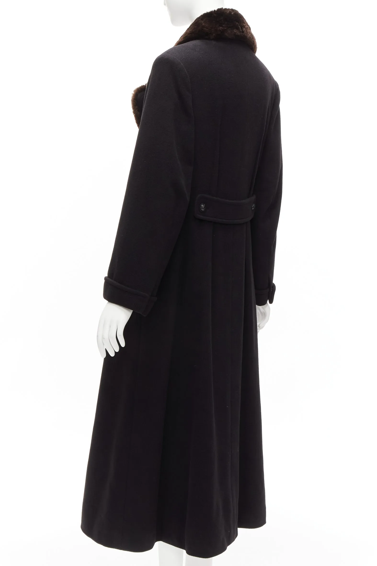 CHANEL Vintage 97A 100% cashmere brown fur collar A-line coat FR38 M
