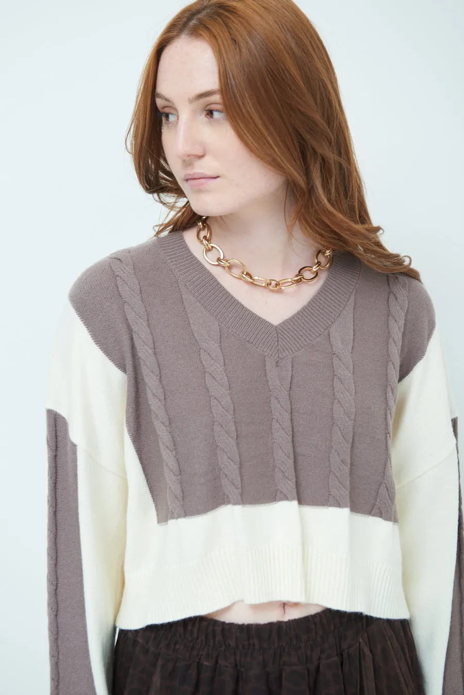 Chic cropped cable knit sweater wholesale