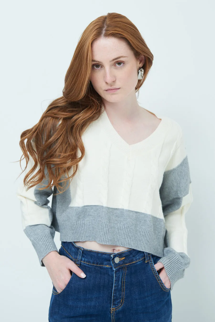 Chic cropped cable knit sweater wholesale