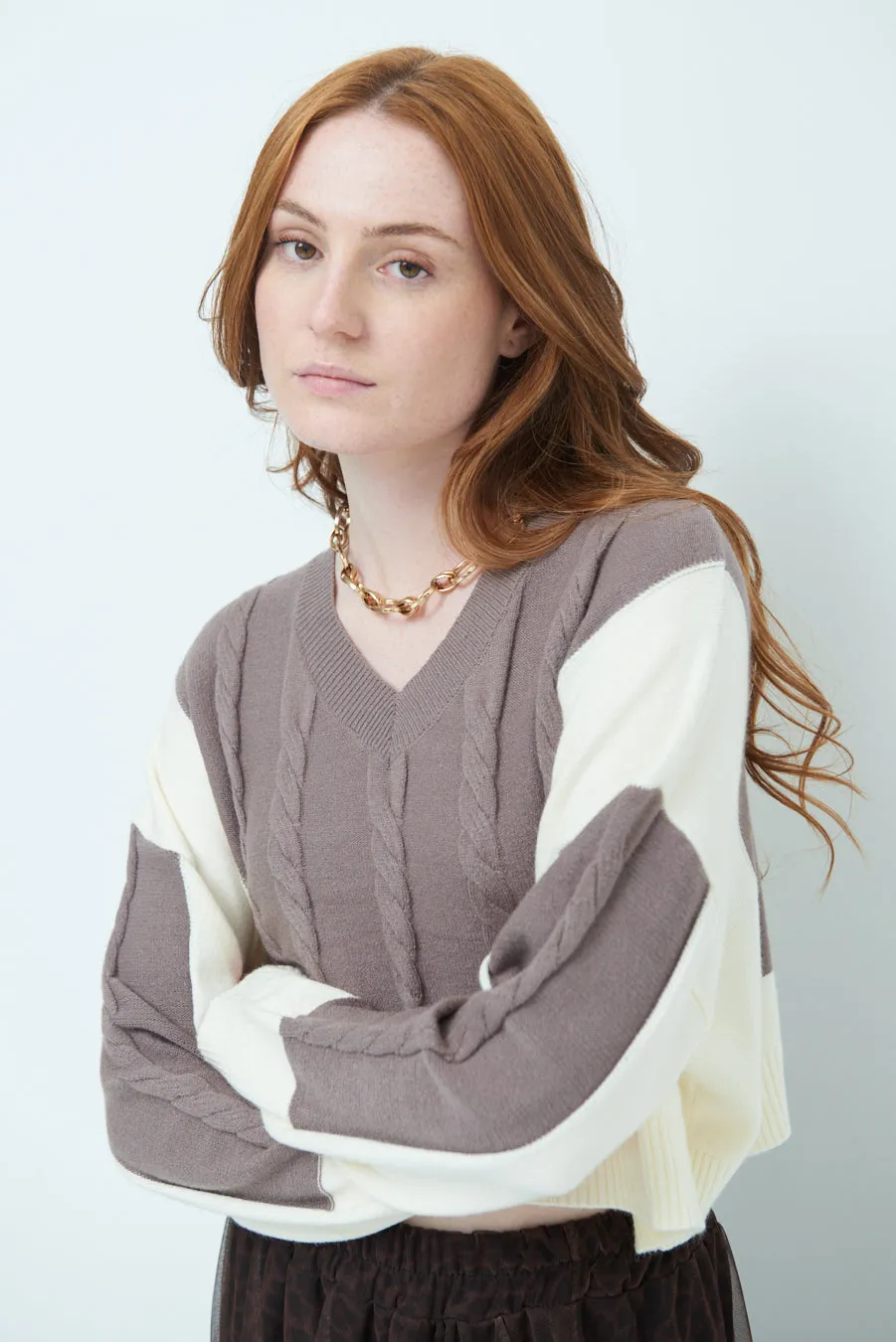 Chic cropped cable knit sweater wholesale