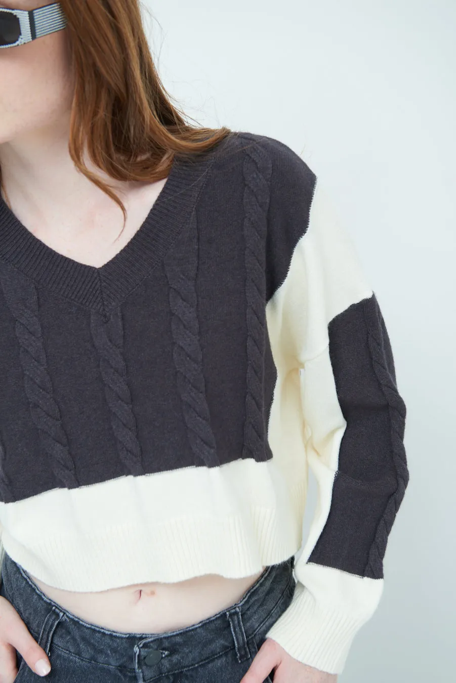 Chic cropped cable knit sweater wholesale