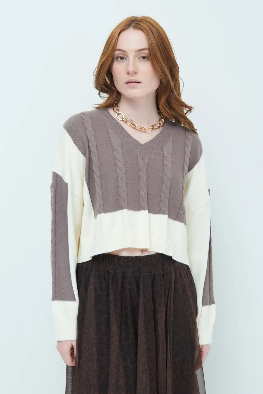 Chic cropped cable knit sweater wholesale