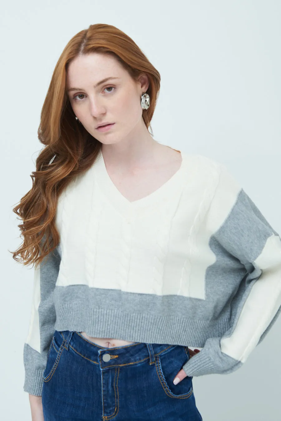 Chic cropped cable knit sweater wholesale