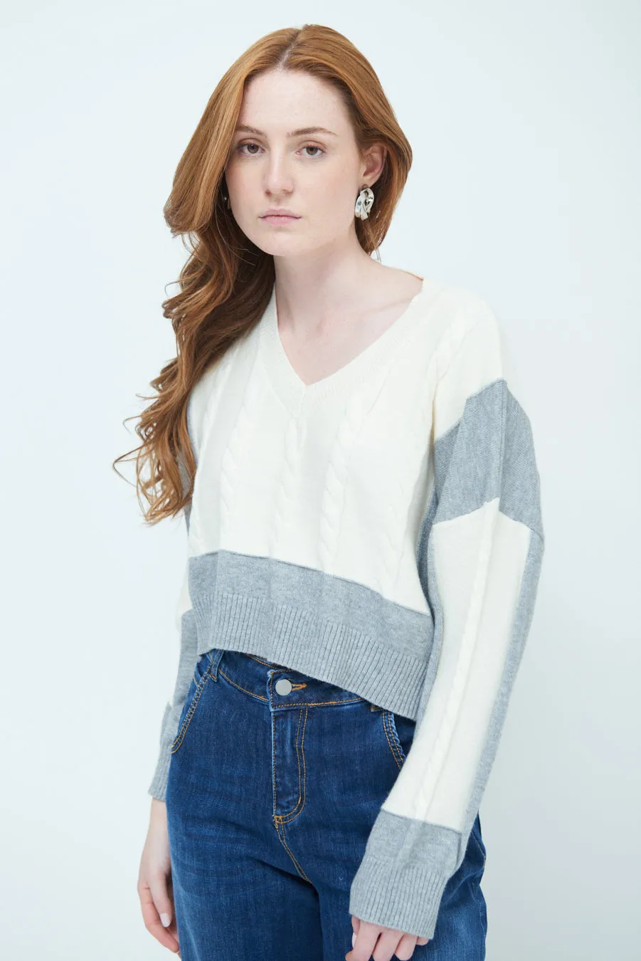 Chic cropped cable knit sweater wholesale