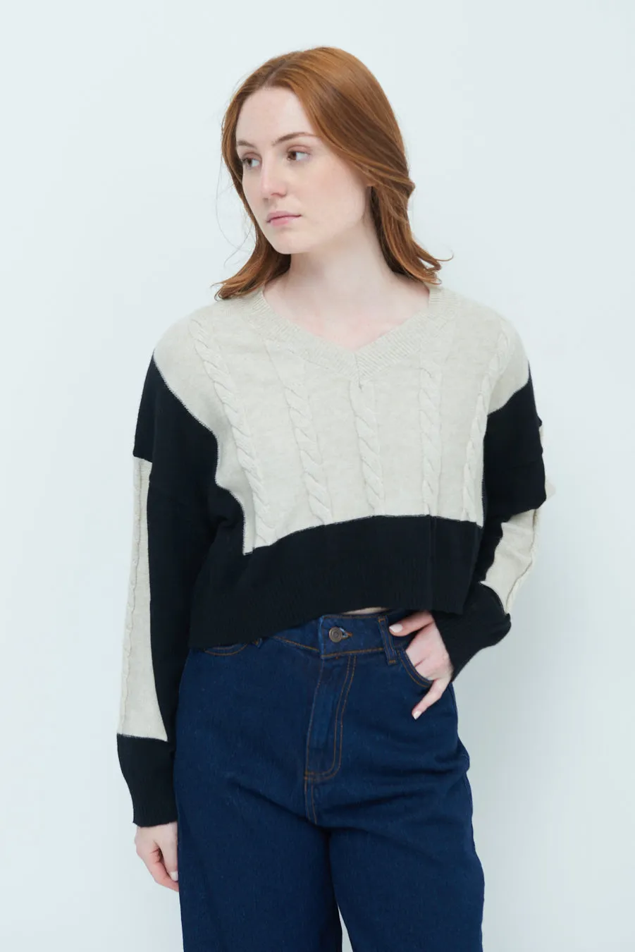 Chic cropped cable knit sweater wholesale