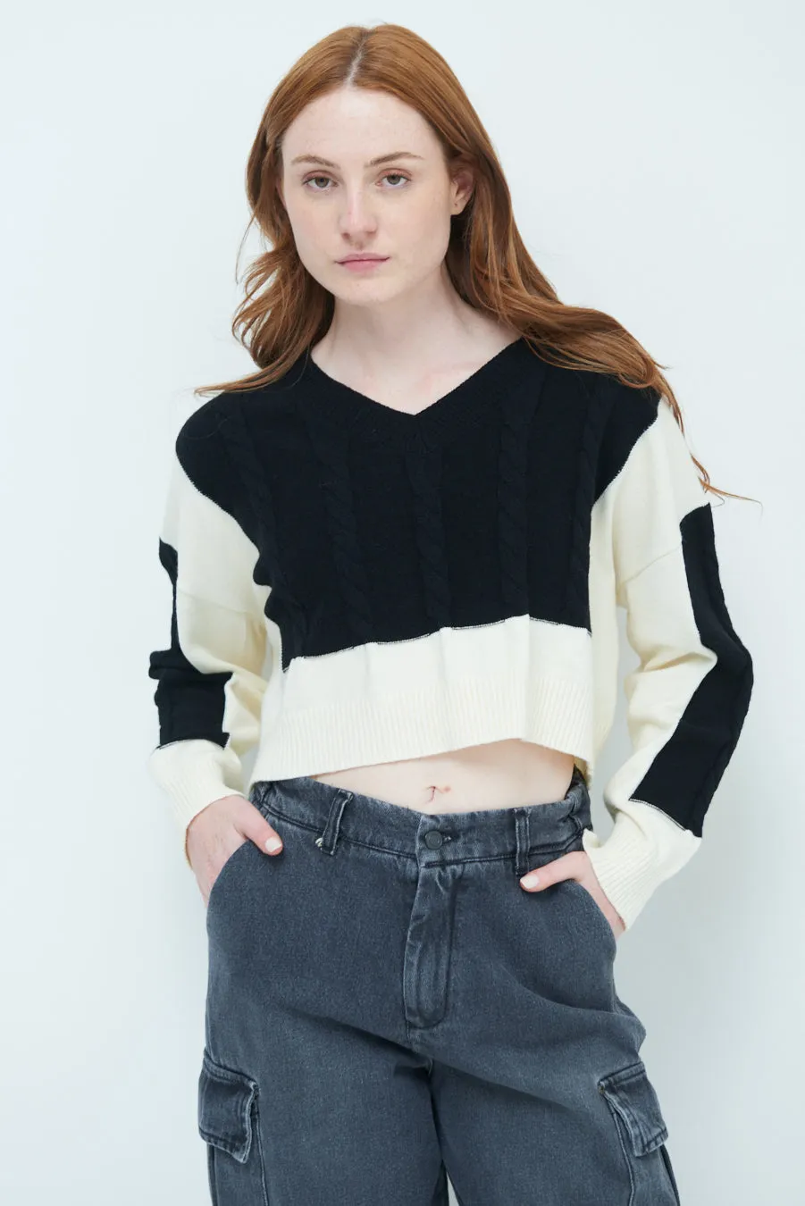 Chic cropped cable knit sweater wholesale