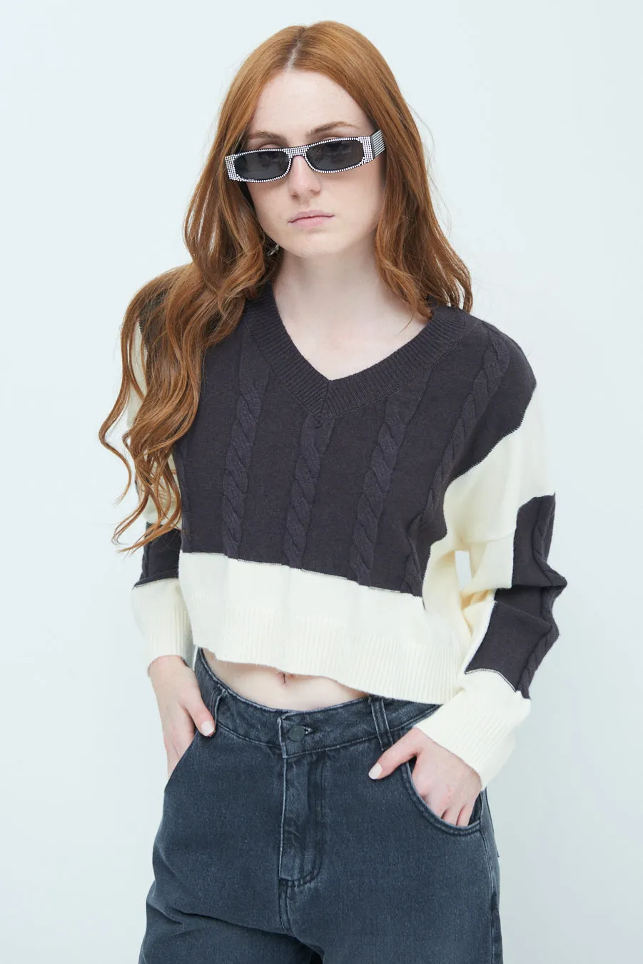 Chic cropped cable knit sweater wholesale