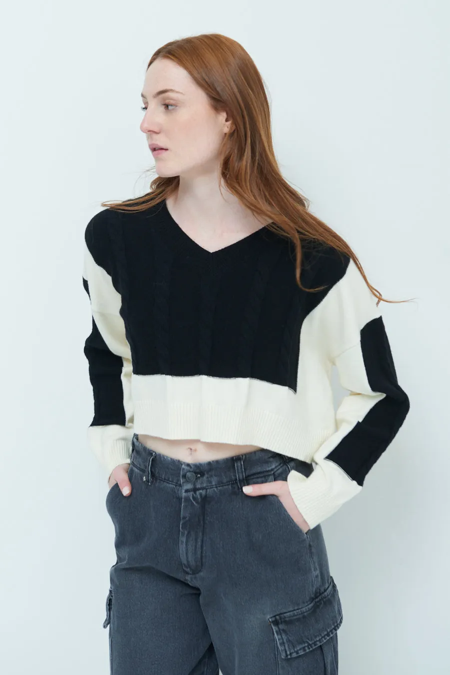 Chic cropped cable knit sweater wholesale