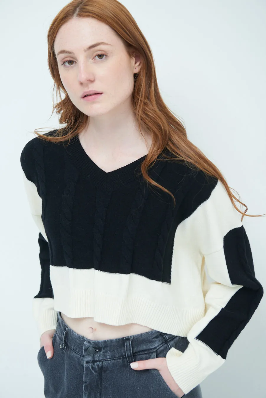 Chic cropped cable knit sweater wholesale