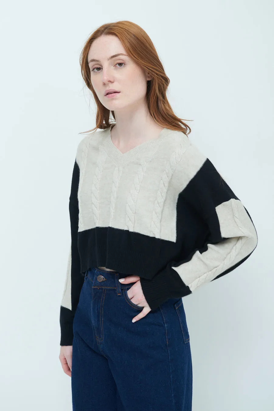 Chic cropped cable knit sweater wholesale