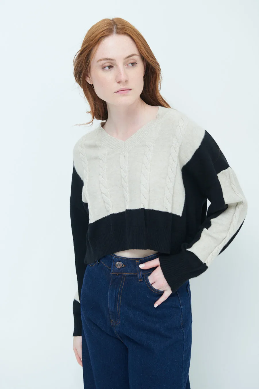 Chic cropped cable knit sweater wholesale